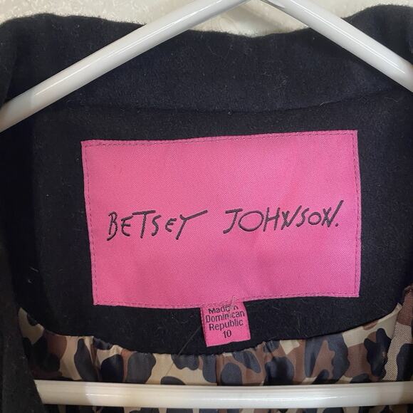 Betsey Johnson Black Coat Corset Style Peplum Wool Blend Peacoat Size 10 - Picture 4 of 7